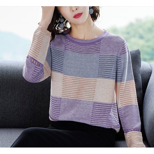 Áo len lưới Dệt Kim Cổ Tròn Mỏng Thời Trang Thu Đông Phong Cách Hàn Quốc Dành Cho Nữ