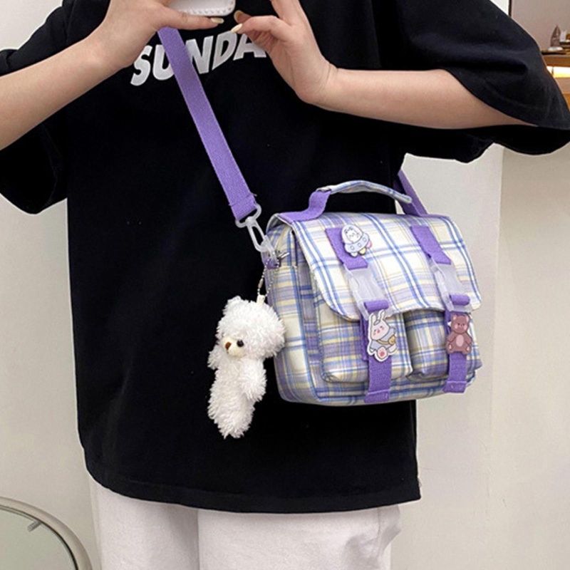 Túi Xách Nylon Đeo Chéo Kẻ Sọc Màu Tương Phản Thời Trang Nhật Bản Cho Nữ