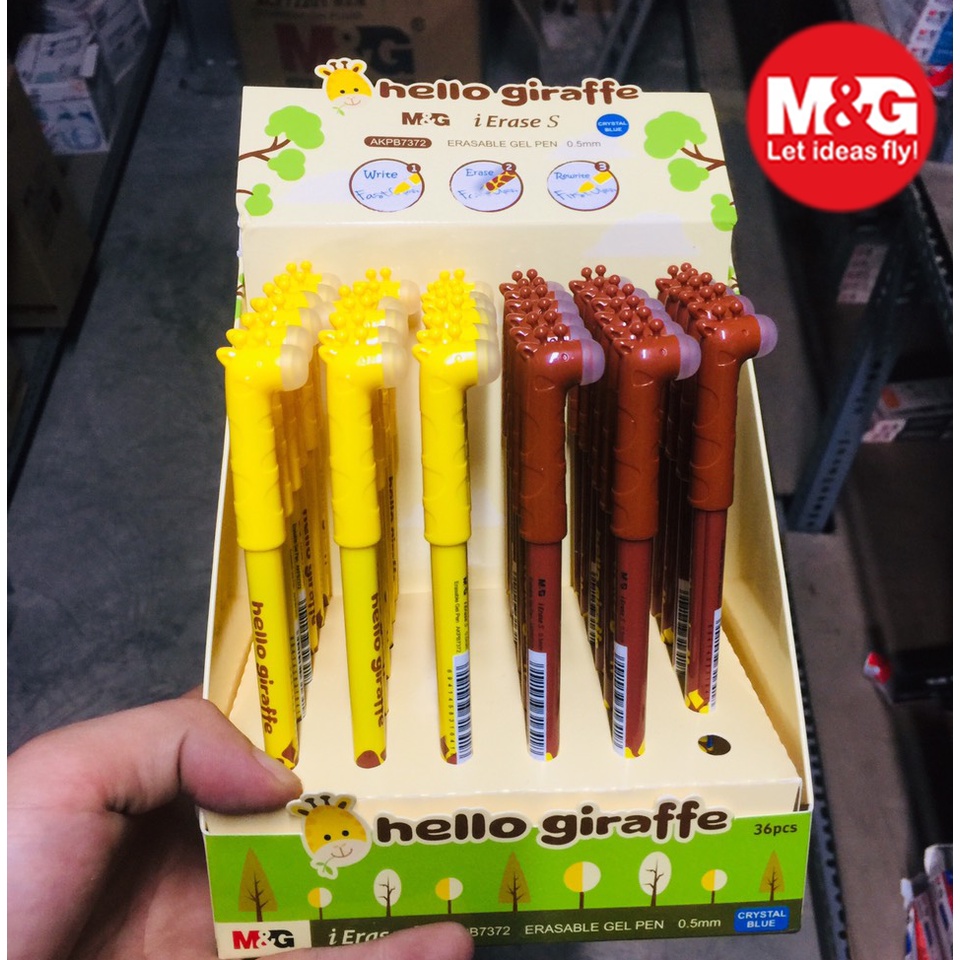 Cây viết bút bi mực Gel tẩy xóa được chất lượng giá tốt AKPB7372, thân bút hình con hươu cao cổ đẹp mắt, mực màu xanh