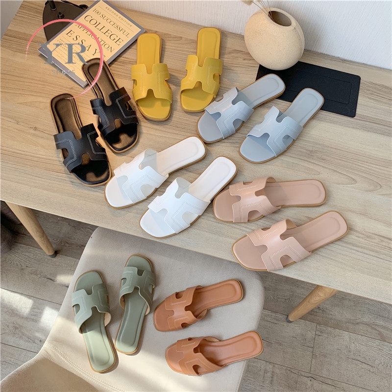 [Ready Stock] YR Women's Candy Colors Fashion Sandals Simple INS Flat Sandals in 7 Colors Size 35-41