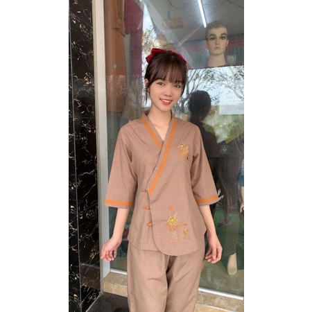Đồ lam đi chùa, đồ đi chùa mẫu tim viền size khách 70 đến 85kg
