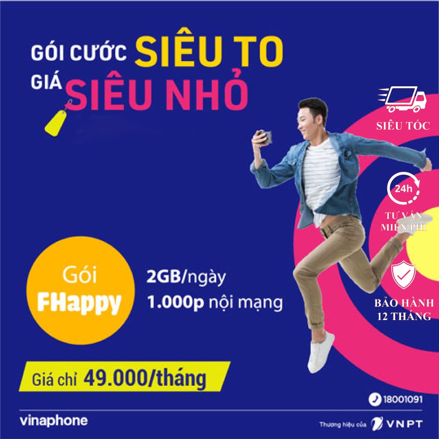 Sim 4G gói cước Fhappy 12 tháng miễn phí 2GB ngày + 1000 phút gọi nội mạng