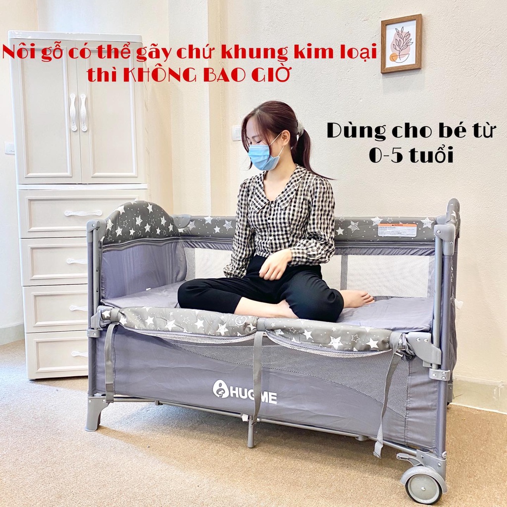 Nôi Hugme 8in1 2021 chung giường cho bé, nhập khẩu chính hãng | Tặng kèm quà phụ kiện em bé