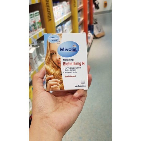 Viên uống đẹp da và móng, kích thích mọc tóc Biotin Mivolis 5 mg N