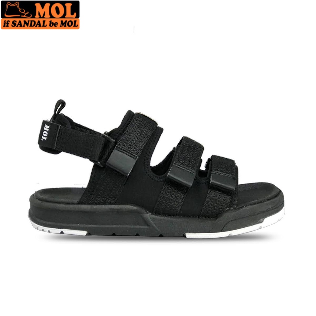 Giày Sandal MOL Unisex Nam Nữ 3 Quai Ngang Êm Bền Phù Hợp Đi Học Đi Làm Đi Du Lịch Màu Đen Trắng Mã MS1802