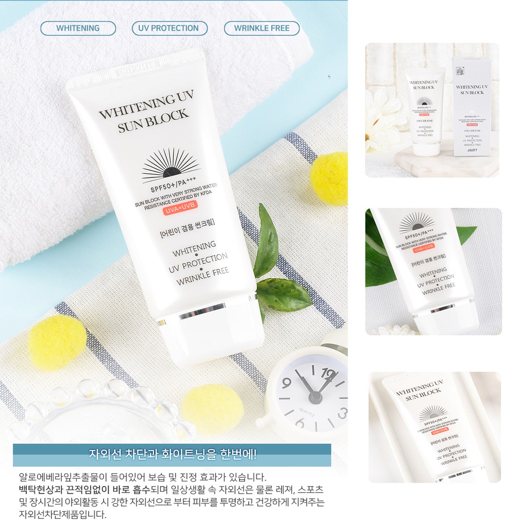 Kem chống nắng vật lý nâng tone tự nhiên lành tính chiết xuất lô hội và Mangan Berry - Whitening UV Sun Block JIGOTT | BigBuy360 - bigbuy360.vn