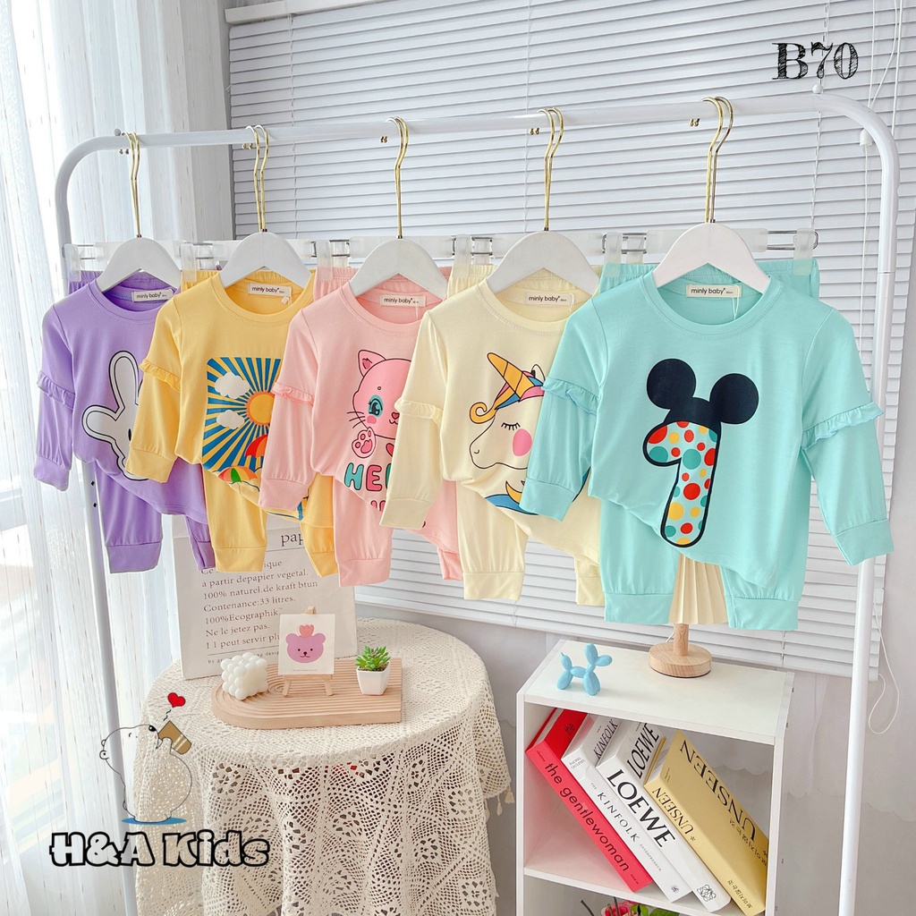 [Bé 19-32kg] Bộ dài tay thun lạnh in hình cô gái Minky Mom mềm mịn mát cho bé gái từ 19-32kg - HÀNG LOẠI 1