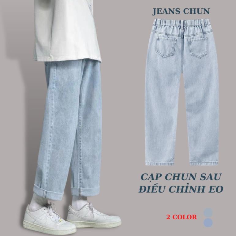 Quần jean nam baggy Cạp Chun, Quần Bò Nam Ống Rộng, Điều Chỉnh Eo Linh Hoạt, Chất Bò Cao Cấp, Phong Cách Hàn Quốc !