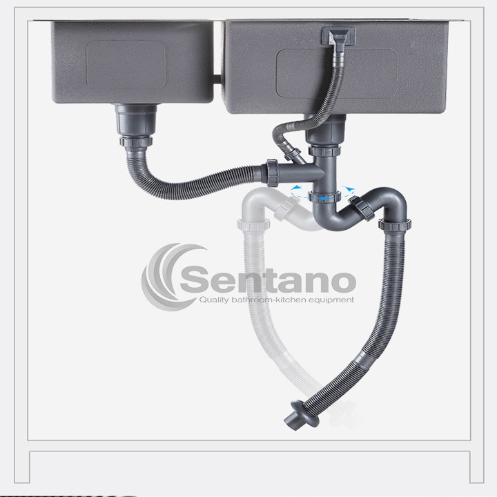 Chậu rửa chén đúc liền khối SENTANO 82x45cm 2 hộc lệch inox sus304 - Bồn rửa chén 2 ngăn | BigBuy360 - bigbuy360.vn