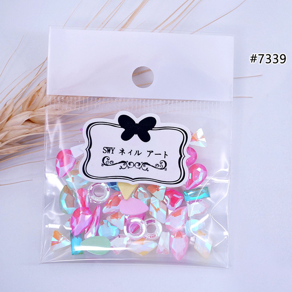 Set 10 viên đá khối chân bắng màu neon mix đủ kiểu đính móng