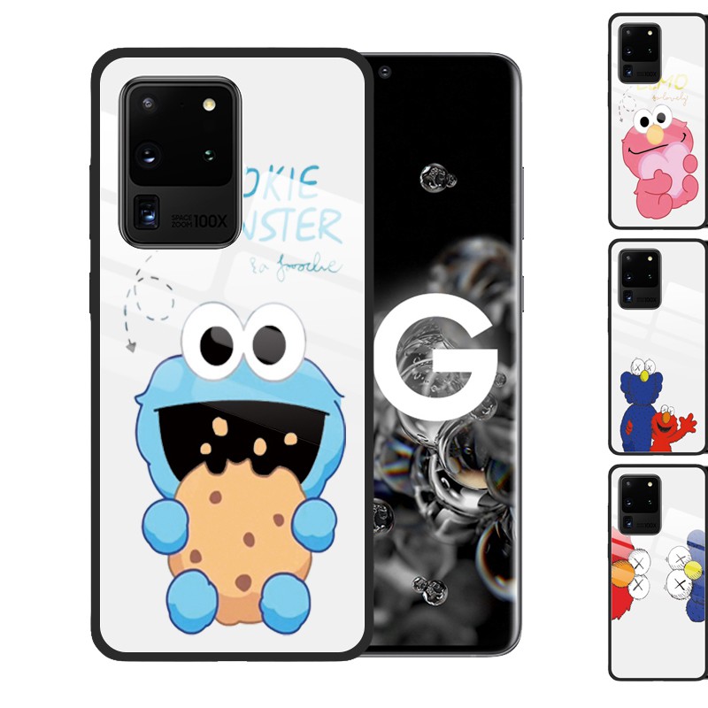 Ốp Lưng Kính Cường Lực In Hình Quái Vật Cookie Monster Cho Samsung Galaxy S20 Ultra Note 20 10 Plus 9 S10 S20 Plus S9