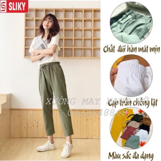 Quần baggy đũi nơ nữ cạp chun Banamo quần lưng thun chất đũi nhẹ mát nhiều màu thời trang Banamo Fashion 8323a