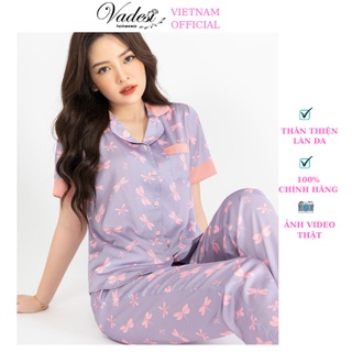 Bộ Đồ Mặc Nhà Nữ Pijama VADESI Cao Cấp Chất Lụa Satin Nhật Nhiều Màu Quần Dài Áo Cộc Mặc Sau Sinh Thấm Hút Mềm Mại