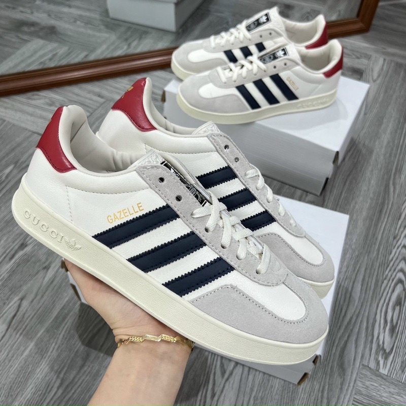 Giày thể thao nam nữ CT adidas Gucci 3 vạch đen gót đỏ xám kem cao cấp full hộp