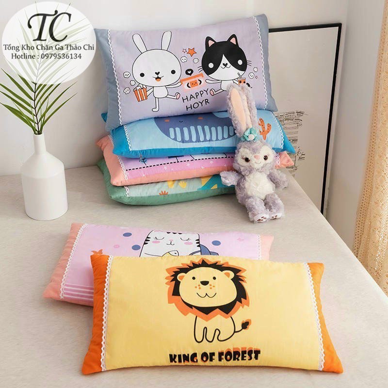 Gối Trẻ Em Cotton 100%- Hoạ Tiết 3D Ngộ Nghĩnh - Kèm Ruột Bông Gạo Trắng Tinh Khiết- Mềm Mại- Viền Ren