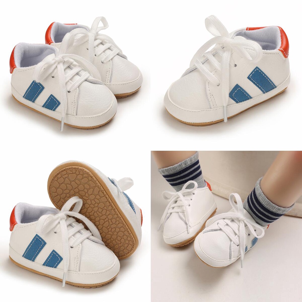 Giày Thể Thao Dây Rút Màu Trắng Thoáng Khí Chống Đá Cho Bé 0-12 Tháng Tuổi Mới