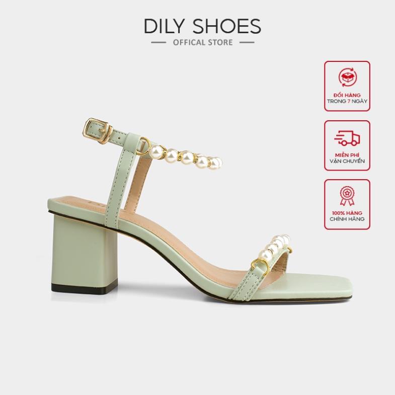 Giày Sandal DILY Đính Hạt Gót Vuông Cao 5cm_AA0247 KX