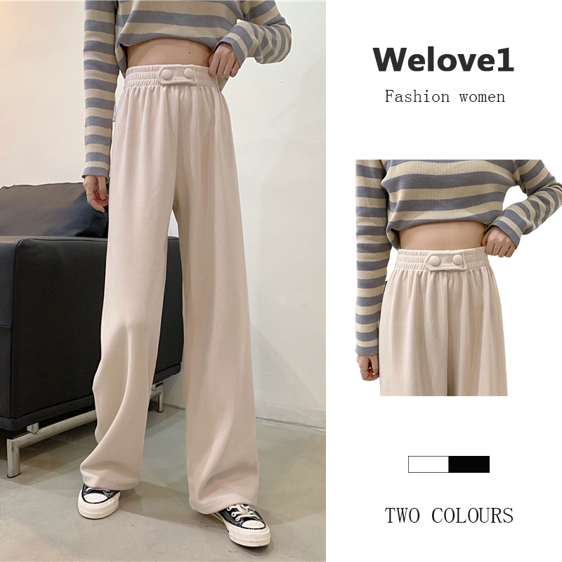 Quần ống rộng Lưng Cao Bằng Vải Lông Phong Cách Hàn Quốc Thời Trang Hàng Mới Dành Cho Bạn Nữ