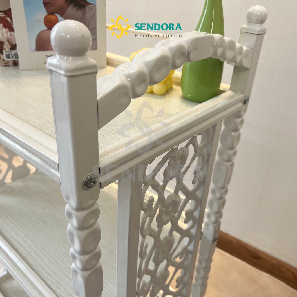 Kệ Spa 3 tầng sang trọng - Xe đẩy Spa nhập khẩu, gỗ cao cấp - Có bánh xe HMTL-5080 Trắng, Vân gỗ, Đen