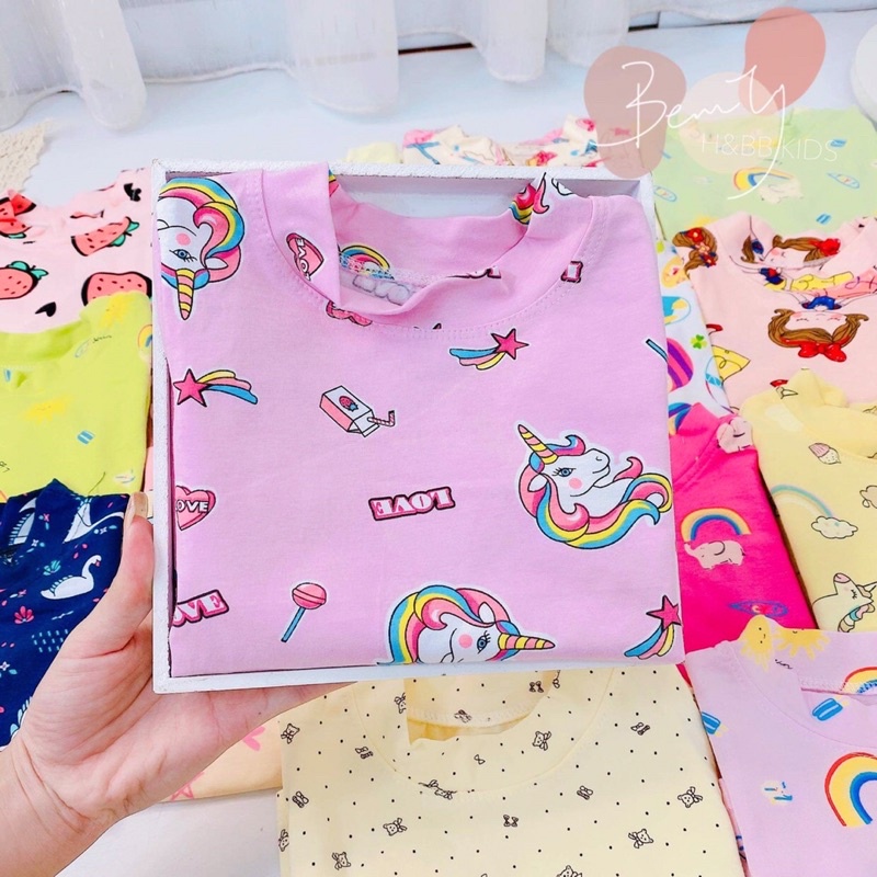 SIZE 7-13kg: Bộ cotton cổ 3 phân cực đep ngày mùa thu se lạnh cho bé gái - BCC3PN