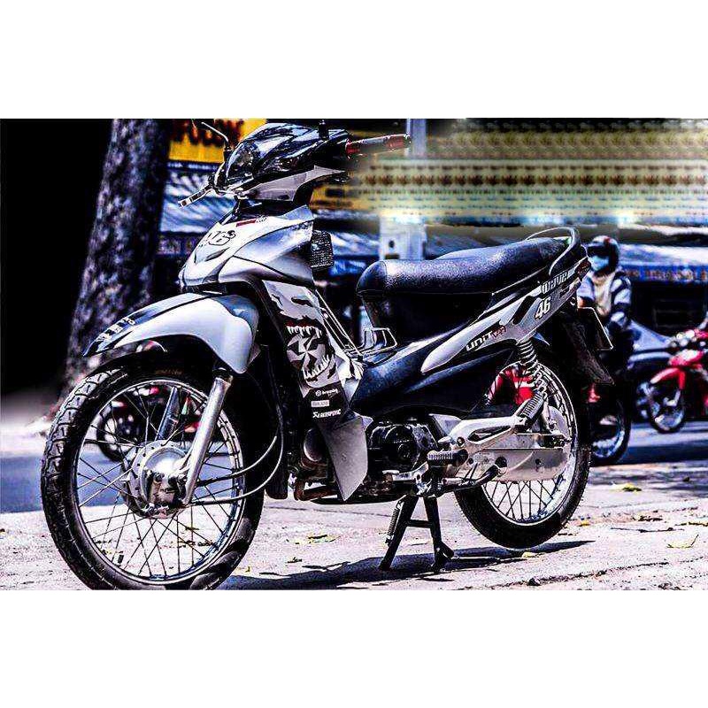 Tem trùm xe wave cá mập xám đen100, team dán xe máy wave, tem trùm wave, tem trum xe wave, team wave