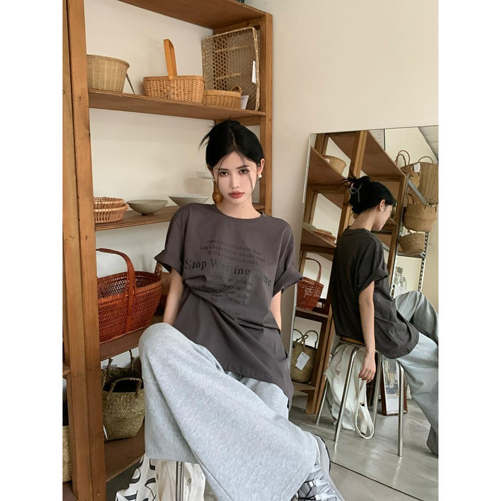 Ethelgirl Áo Thun Tay Ngắn Dáng Rộng In Chữ Phong Cách Hàn Quốc Thời Trang Cho Nam Và Nữ