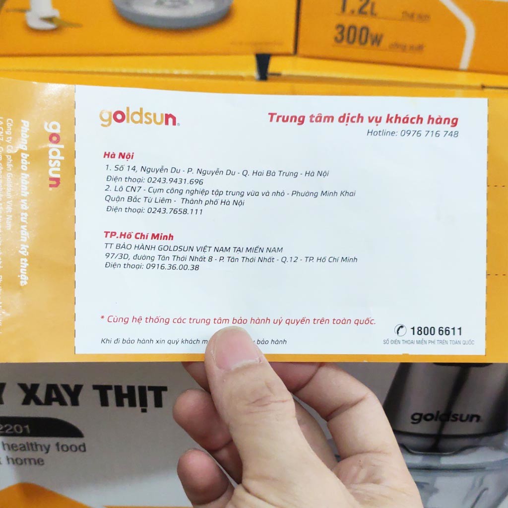 Máy xay thịt đa năng GOLDSUN CR2201, dung tích 1.2L, Cối thủy tinh, Lưỡi dao kép bằng Inox 304, BH chính hãng 1 năm