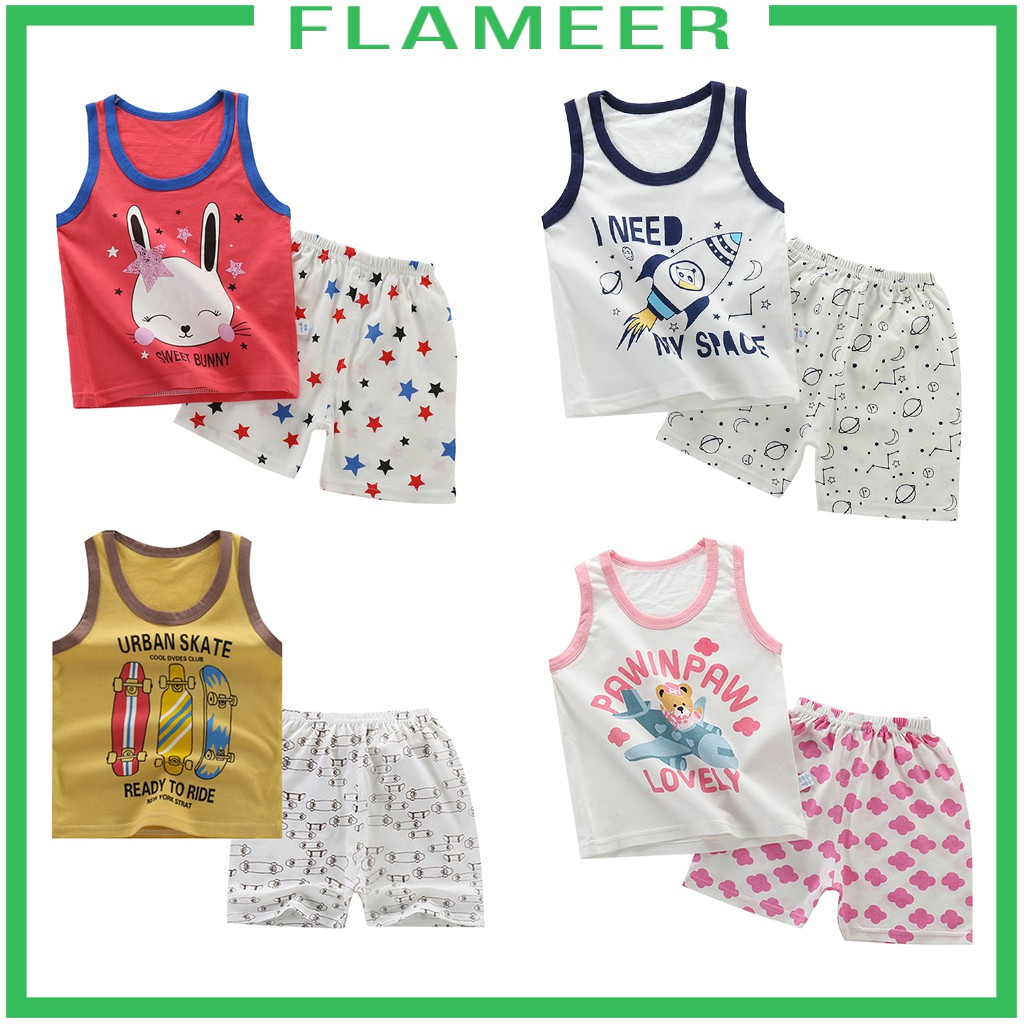 [FLAMEER] Toddler Boys Grils Tee and Shorts Set 9M-5Y Summer Outfit