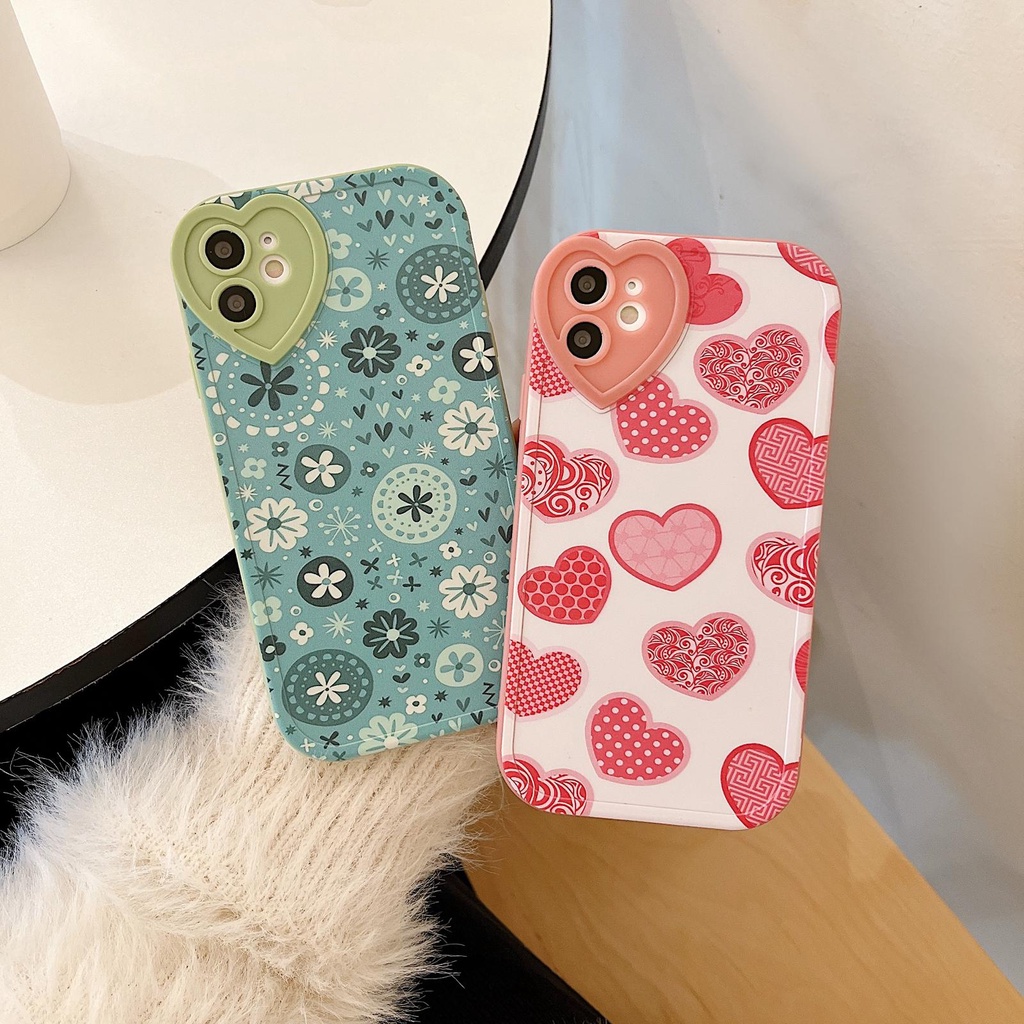 Ốp Điện Thoại Tpu Silicon Mềm Bảo Vệ Toàn Diện Chống Sốc Họa Tiết Trái Tim Màu Xanh Lá Cho iPhone 13 12 11 Pro XS Max X XR 8 7 Plus