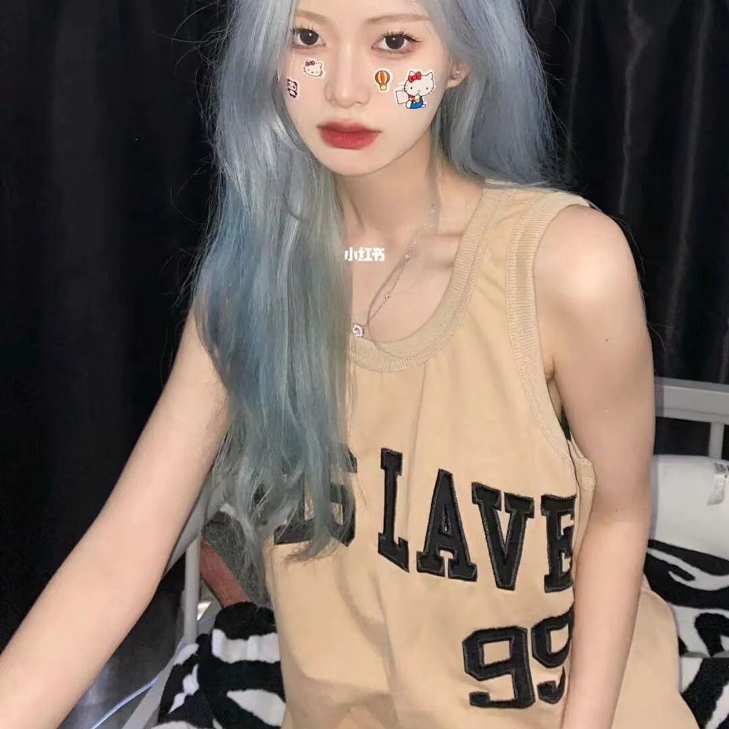 Jiashucheng Áo Ba Lỗ Thể Thao Dáng Rộng In Chữ Thời Trang Mùa Hè Năng Động