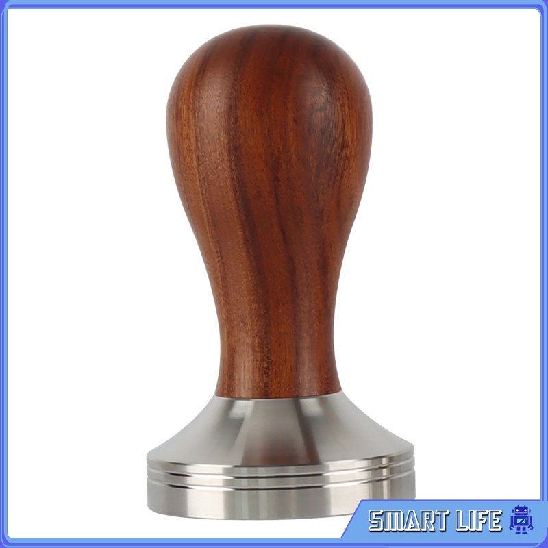 [Smart Life 🔑]Stainless Steel Coffee Tamper Barista Espresso Coffee Bean Press Tool w/Wooden Handle Flat Base