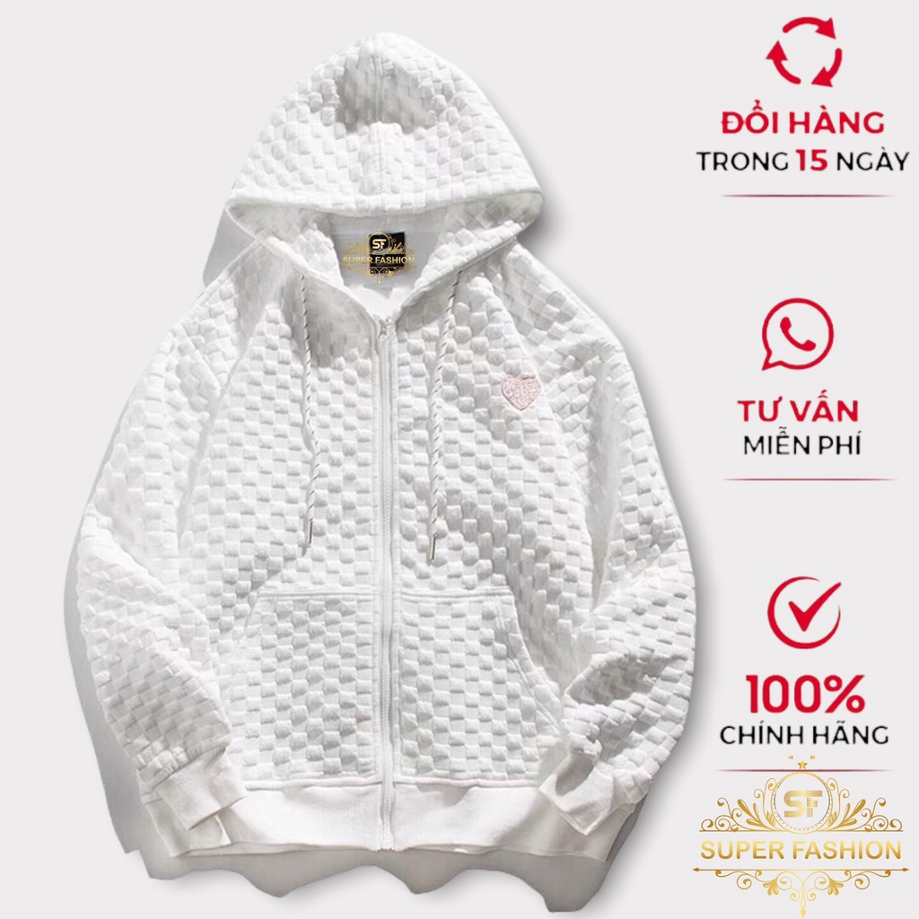 Áo khoác Hoodie Nam Super Fashion Nỉ Ngoại 1 Lớp  Khóa Xéc Thêu Trái Tim Hot Trend