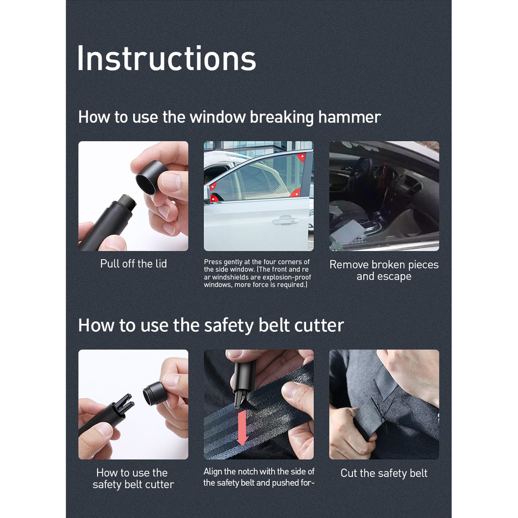Dụng cụ phá kính thoát hiểm kèm dao cắt dây cho xe hơi siêu nhỏ gọn - Baseus Mini Car Window Glass Breaker Seat Belt Cut
