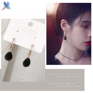Hoa tai dạng giọt nước đen lấp lánh phong cách cổ điển hàn quốc dành cho nữ