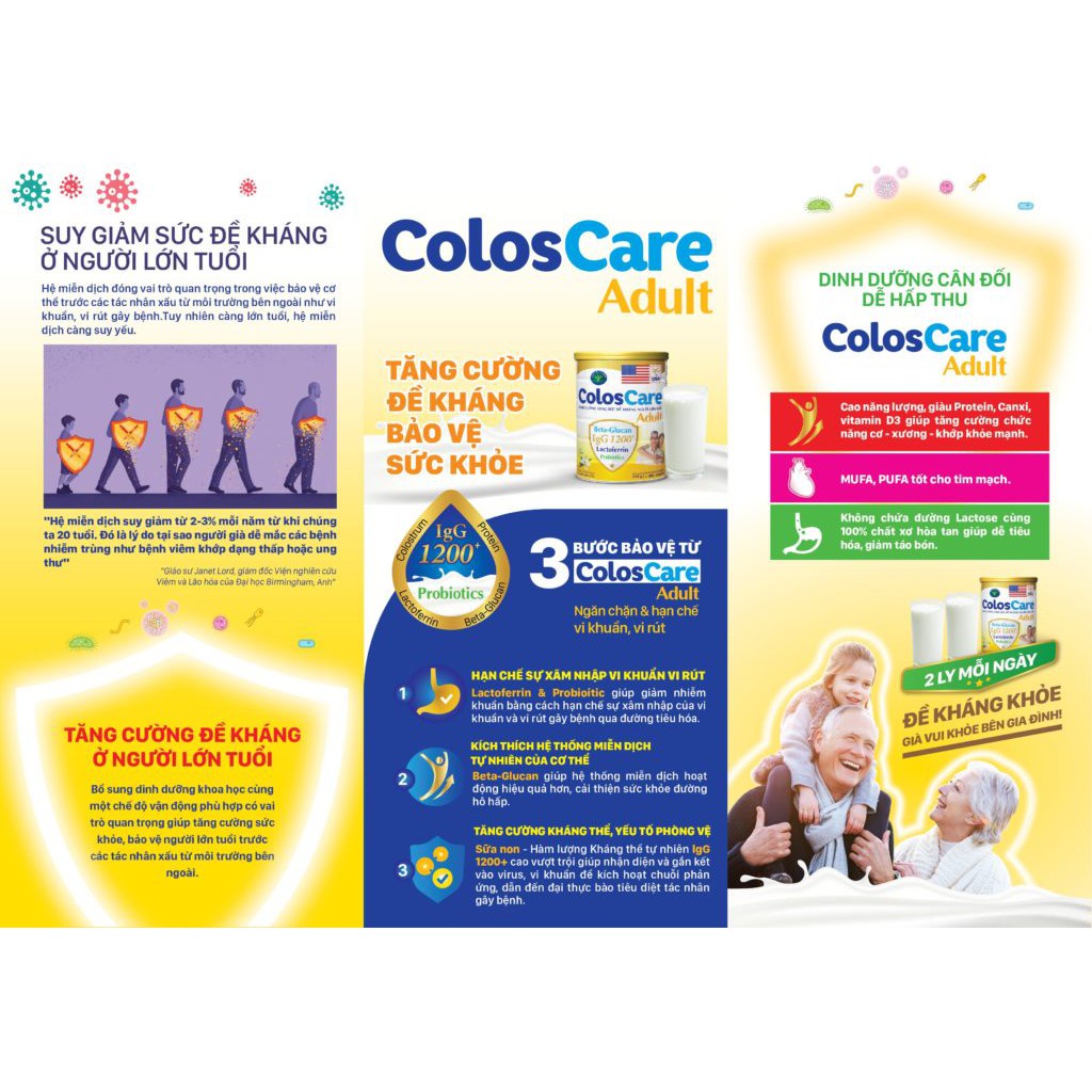 Sữa bột tăng sức đề kháng hỗ trợ miễn dịch cho người lớn tuổi Nutricare ColosCare Adult hộp 400 gram 800 gram