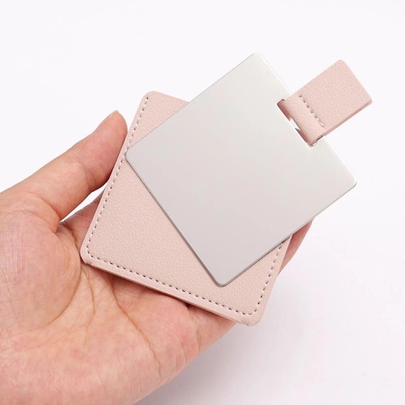 1 Gương Trang Điểm Bằng Thép Không Gỉ Không Vỡ Kích Thước Nhỏ Gọn Có Ngăn Đựng Thẻ Da PU Cho Nữ