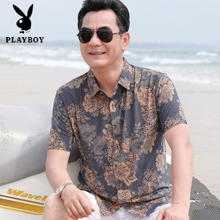 Áo sơ mi tay ngắn họa tiết hoa lá thời trang cho nam trung niên