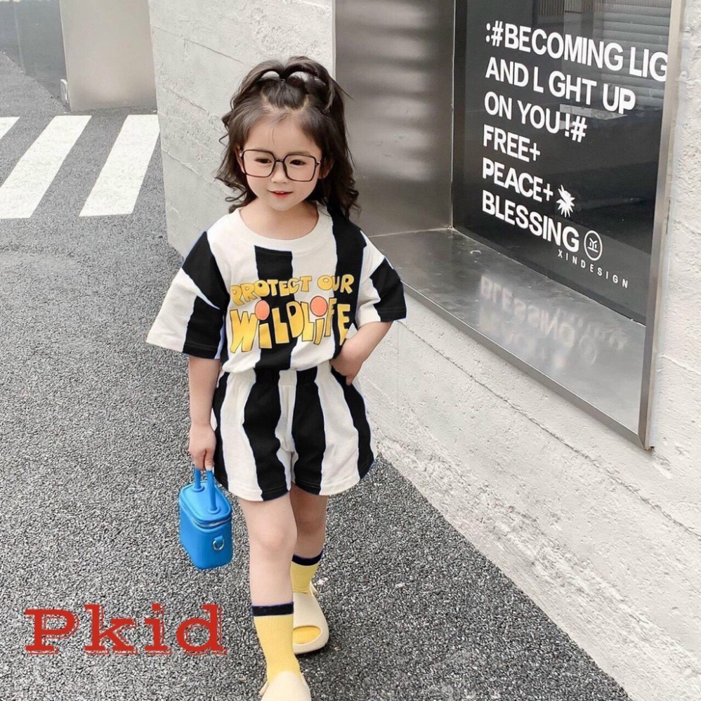 Bộ cộc tay bé trai, bé gái, Bộ phối màu sọc đứng cho bé