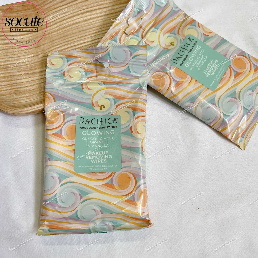 Khăn Tẩy Trang Pacifica Glowing Glycolic Acid Travel Size Makeup Removing Wipes Wipes - 10 Miếng