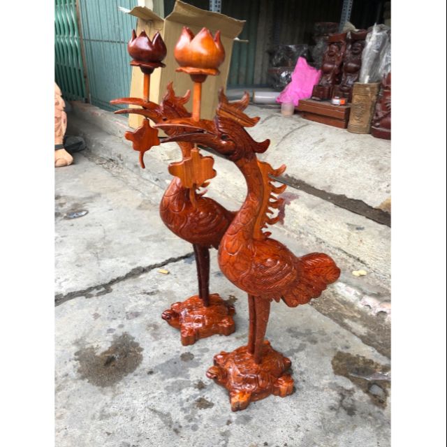 Cặp hạc thờ gỗ hương cao 50cm - 60cm