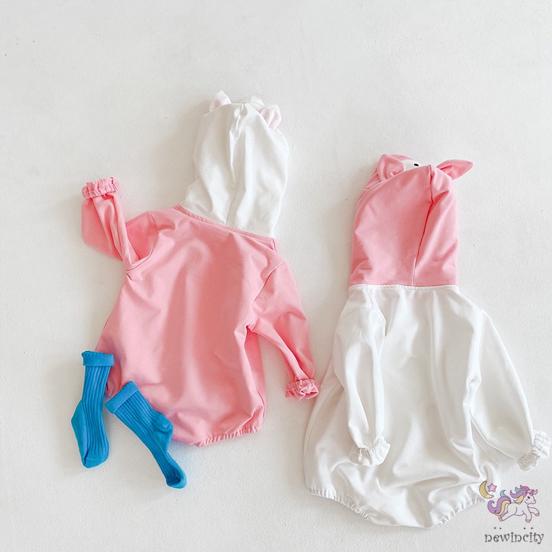 Áo liền quần cotton mũ trùm thời trang thu đông phong cách Hàn Quốc cho bé