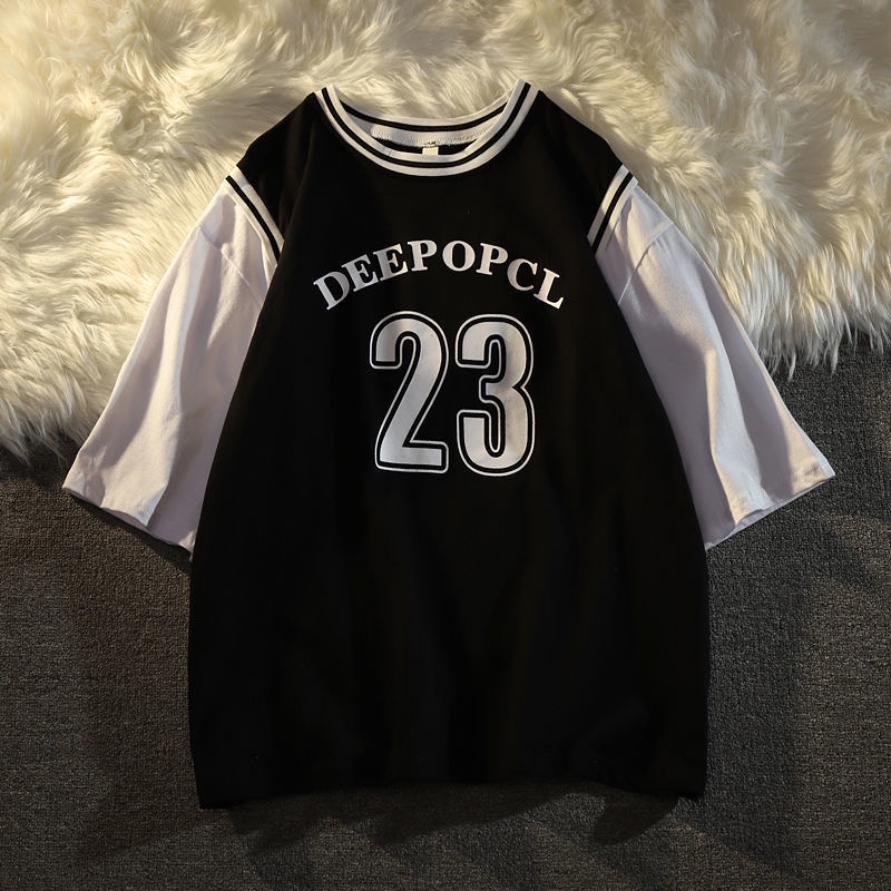 Áo Thun Ngắn Tay Giả Hai Lớp Phong Cách Hàn Quốc Hàng Mới Dành Cho Nữ Sinh