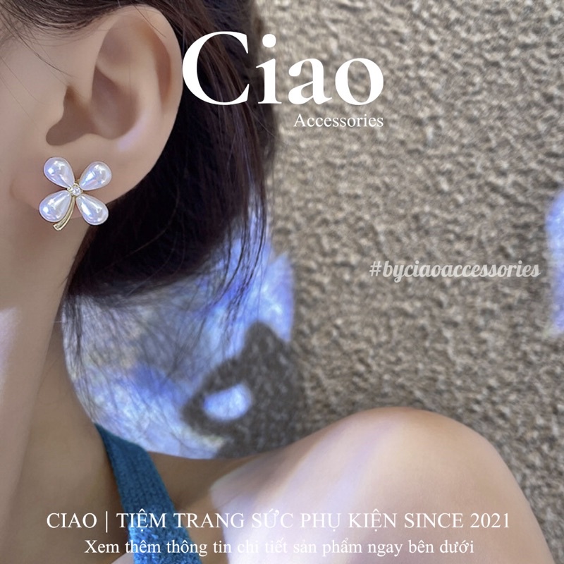 [HOẢ TỐC 1H] Khuyên tai/ Bông tai mạ bạc S925 thiết kế hình hoa đính hạt trai Xavia Ciao