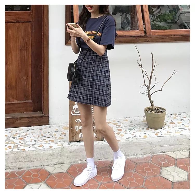 Chân Váy Chữ a Lưng Cao Họa Tiết Kẻ Ô Hàn Quốc JL-DQ-18