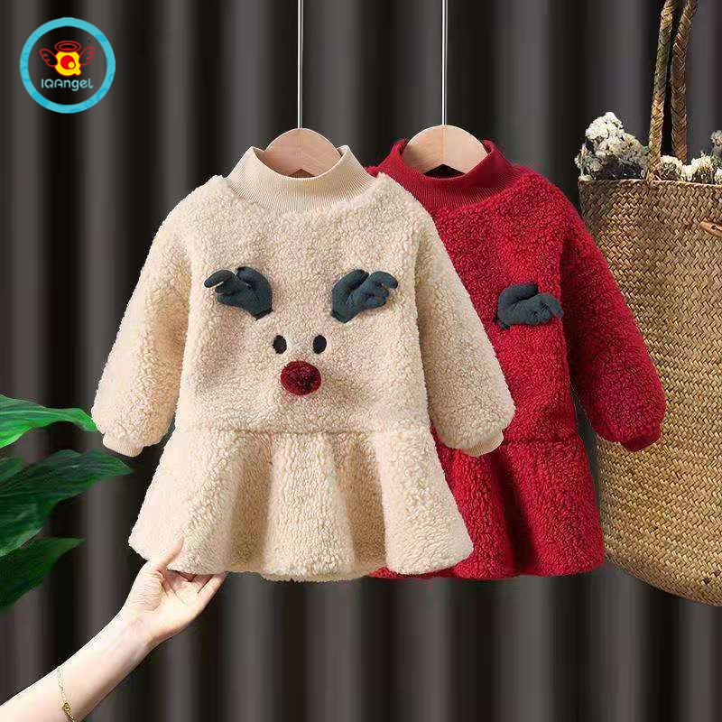 Đầm công chúa IQ ANGEL phối lông xinh xắn thời trang Hàn Quốc cho bé gái