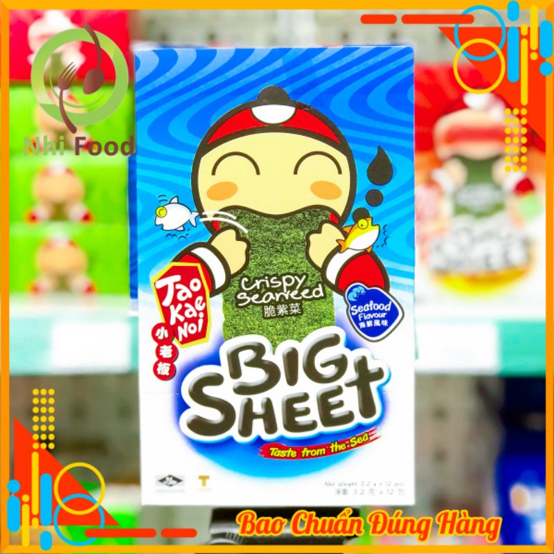 Rong Biển Miếng Ăn Liền TaoKeaNoi Big Sheet, Hộp 12 Gói, Gồm 3 Vị