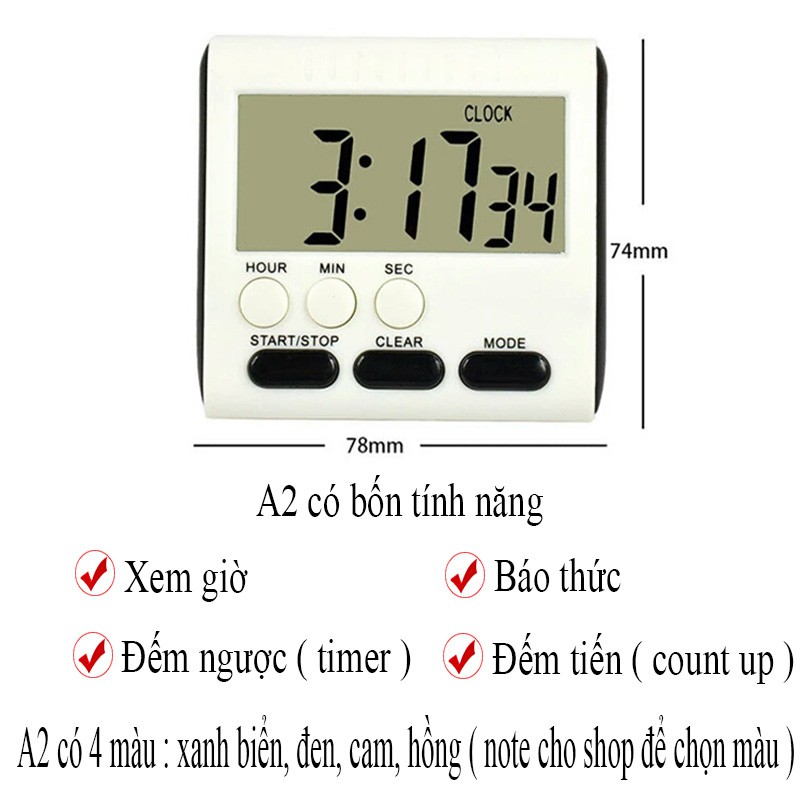 Đồng Hồ Bấm Giờ Để Bàn Tối Đa 24h Tiện Dụng Âm Báo To TBE Shop