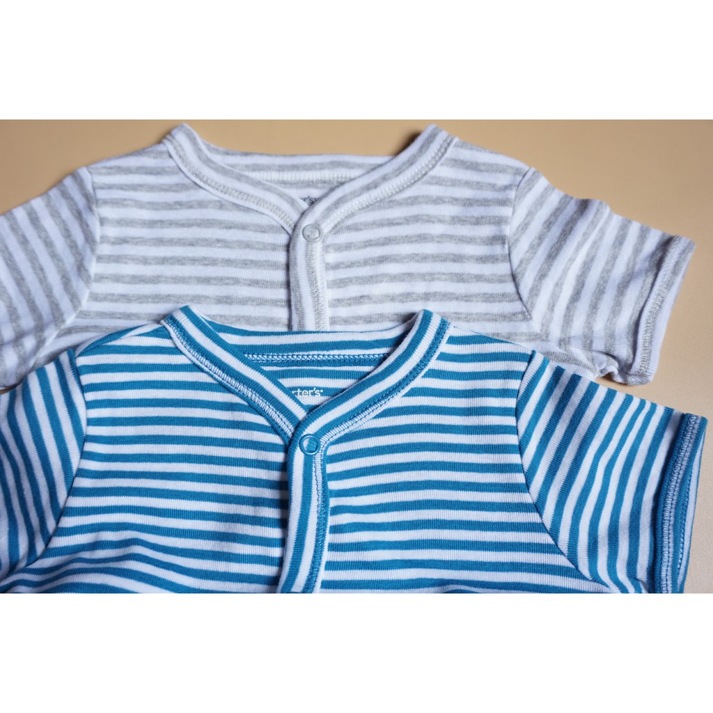 Body đùi bé trai Carter xuất xịn 6-24M (5-13kg), Romper nút bấm sọc xanh, sọc xám, mềm mướt, co giãn, thấm hút mồ hôi