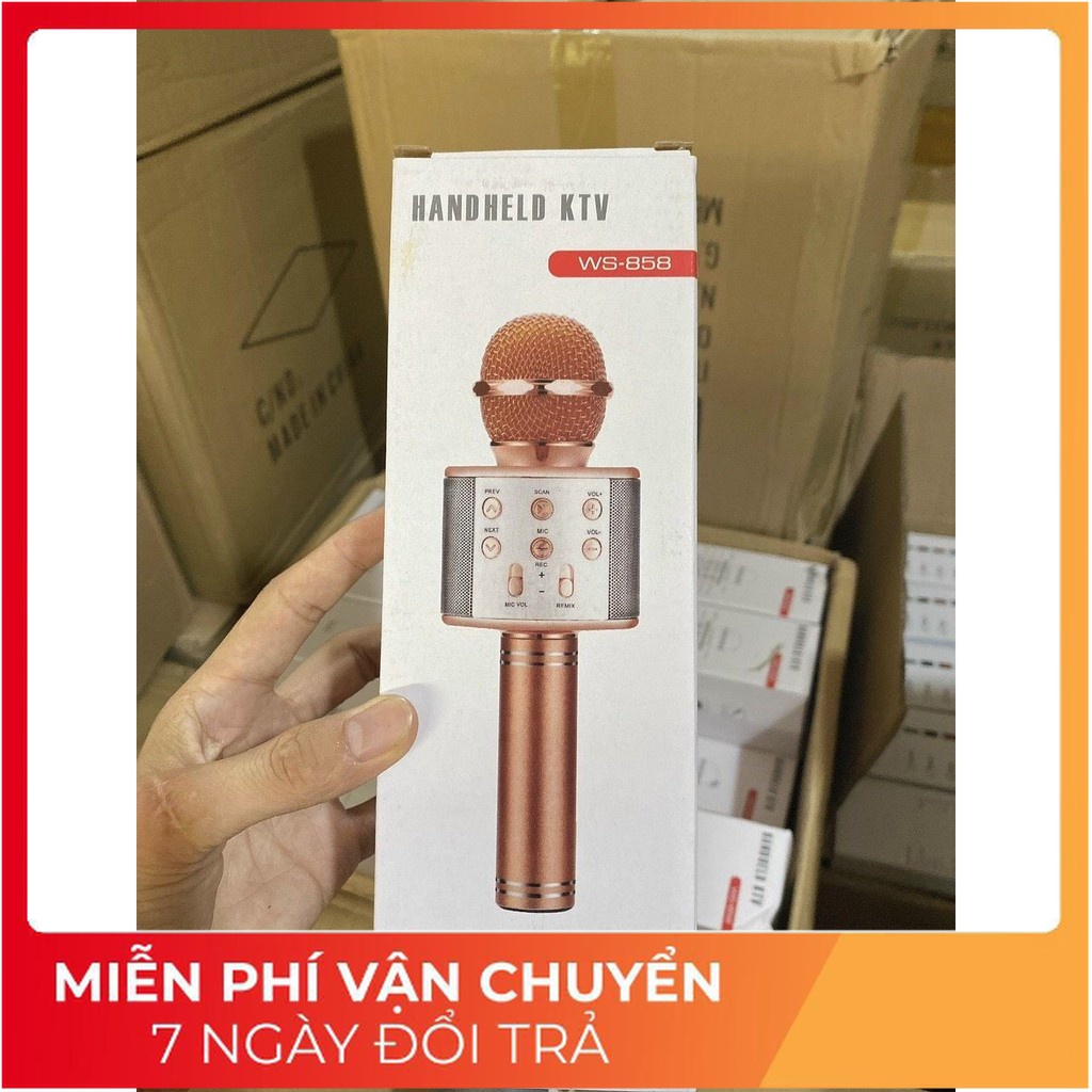 WS858 Mic Hát Karaoke Bluetooth Không Dây WS858 - Âm vang - Ấm - mic hát karaoke cầm tay mini