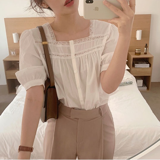 SUXI Áo Sơ Mi Ngắn Tay Màu Sắc Đơn Giản Thời Trang Mùa Hè Hàn Quốc